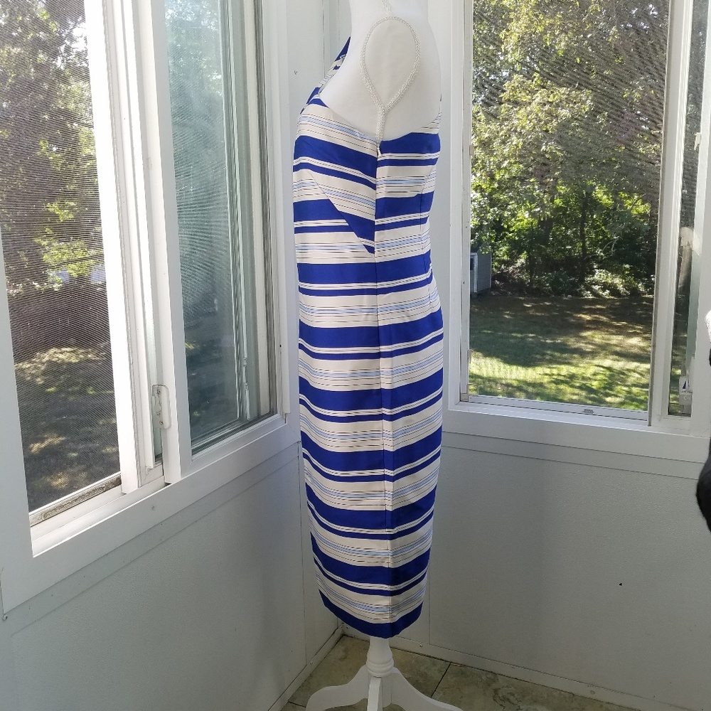 Banana Republic Tall Blue & Silver Striped One Shoulder Bow Midi Dress - Picture 4 of 8